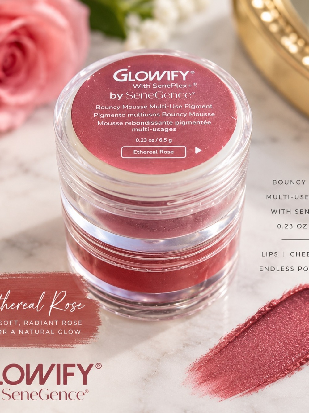 SeneGence Glowify Bouncy Mousse Ethereal Rose Multi-Use Pigment NEW